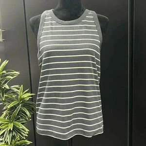 Gap Rib Knit Round neck,tank top/shell, stripe, stretch,gray and ivory